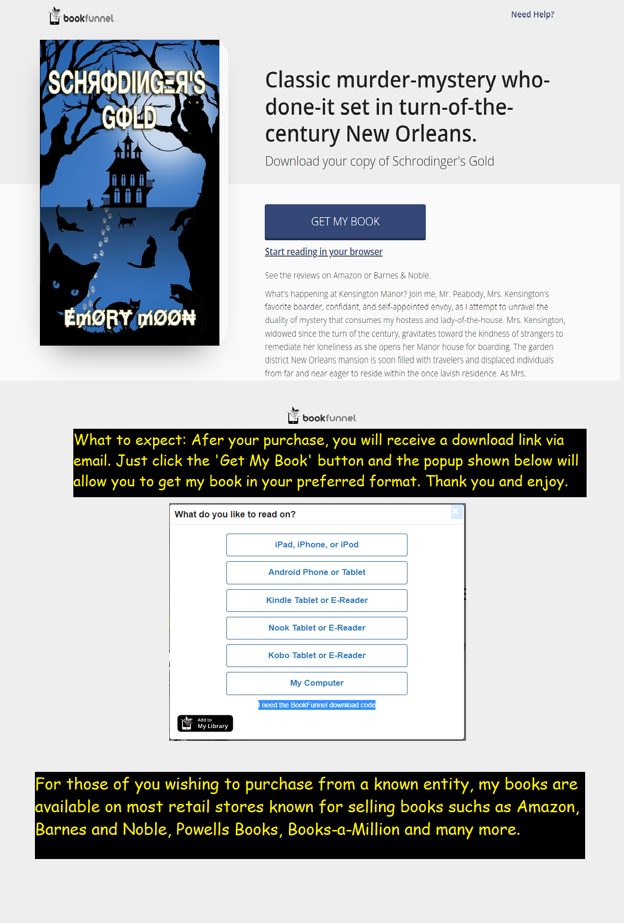 BONUS - Your FREE copy of Schrodinger's Gold - (ebook instant download) (209 page New Orleans murder mystery)